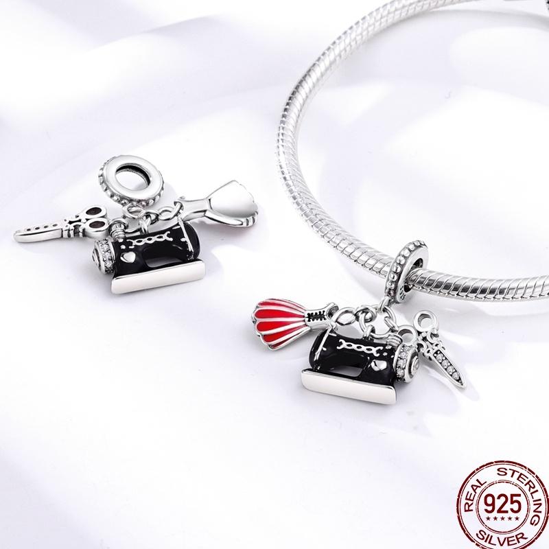 Copper Tailor Handmade Button Scissors Shiny Zircon Charm Beads Suitable For Panoriginal Bracelet Diy
