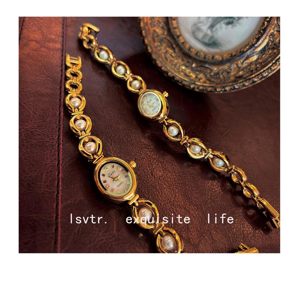 LSVTR Vintage Light Luxury Imitation Pearl Women's Bracelet Watch