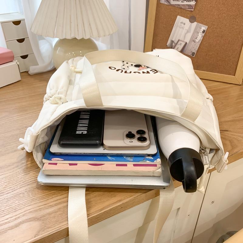 Torba tote w stylu koledżowym dla uczniów szkół średnich i ponadpodstawowych, z kreskówkowym haftem szczeniaka, o dużej pojemności, na ramię