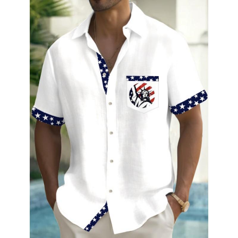 Mens Short Sleeve Casual Shirt Vintage Hawaiian Print Loose Fit Streetwear