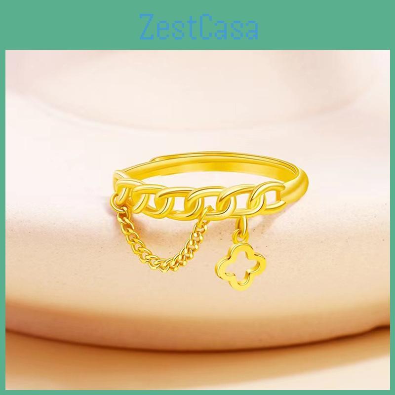 Four Leaf Chic Clover Ring For Women Adjustable Copper Plated Fashion Accessory