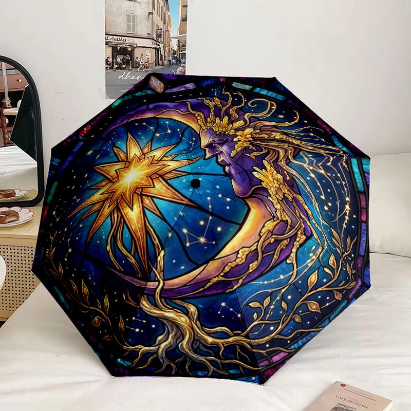 Dark Gothic Moon Skull Umbrella 8-Frame for Travel, Camping, Casual Lightweight Portable Umbrella, Essential for Every Family Holidays Gift