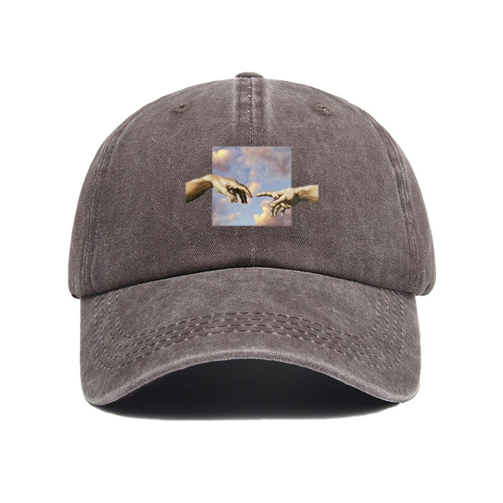 Hand in Hand Oil Painting Retro Baseball Hat Men's and Women's Fashion Versatile Curved Eaves Sunscreen Hat