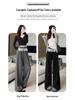 Women's High-Waist Black Polka Dot Lace Trim Wide-Leg Sporty Pants for Spring