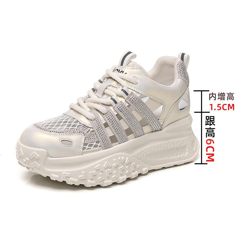 

8Cm trend thick-soled breathable mesh dad shoes girl 2025 summer new versatile lazy shoes super fire sports shoes 34