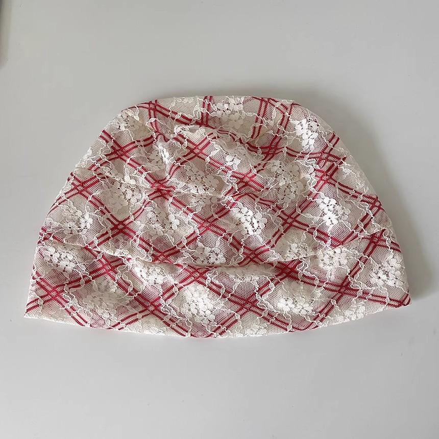 Sweet and cool wind lace headscarf hat stack hat women s summer thin breathable face small headband hat fashionable versatile cold hat One size fits all красный