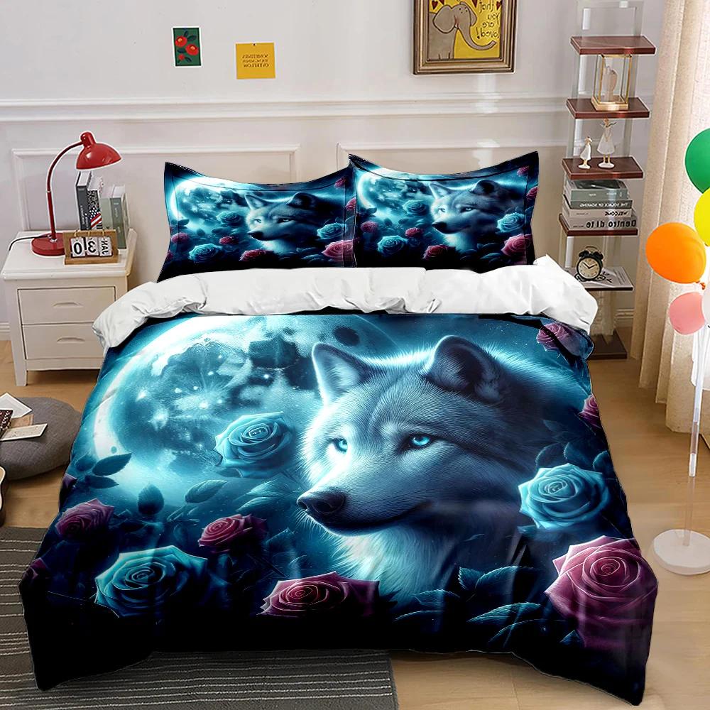 New Arrival! Wolf and Rose Print Bedding Set for Wolf Totem Lovers 1 Quilt Cover 2 Pillowcases Adult and Kids Bedding Set Gifts