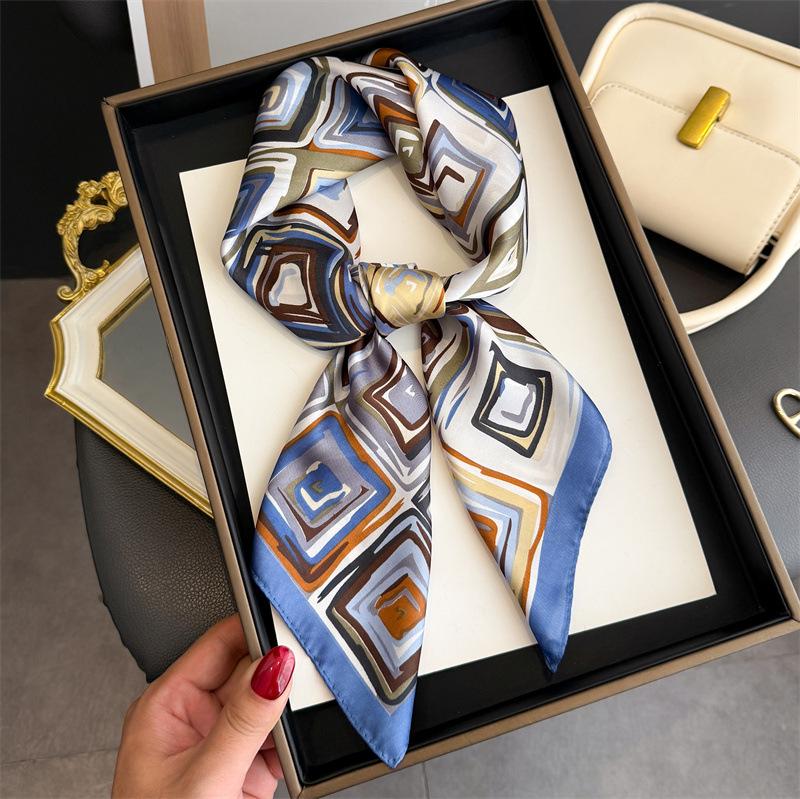 Print 70cm Silk Satin Headkerchief Women Luxury Design Neck Tie Scarf Female Hair Hand Wrist Foulard Shawl Hijab Bandana Scarves