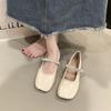 Casual Single Shoes Women's New Autumn Folds One-word Buckle Belt Doudou Shoes Versatile Square Head Flat Shoes