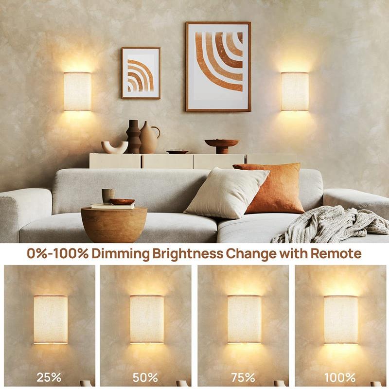 Wall Rechargeable Sconce Magnetic Wireless Lamp Set Kit RGB Colors Dimmable with Fabric Linen Shade and Remote, Lighting 2Pcs