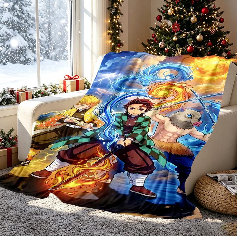 Demon Slayer Pattern Blanket for Home Decoration, Bed, Sofa, Car Travel, Camping, Suitable for All Seasons, Birthday Christmas Gift