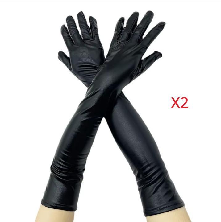 Non-Toxic 1/2 Pair Adult Long Patent Leather Coated Pole Dance Performance Gloves Halloween Costume Accessories Tight Gloves