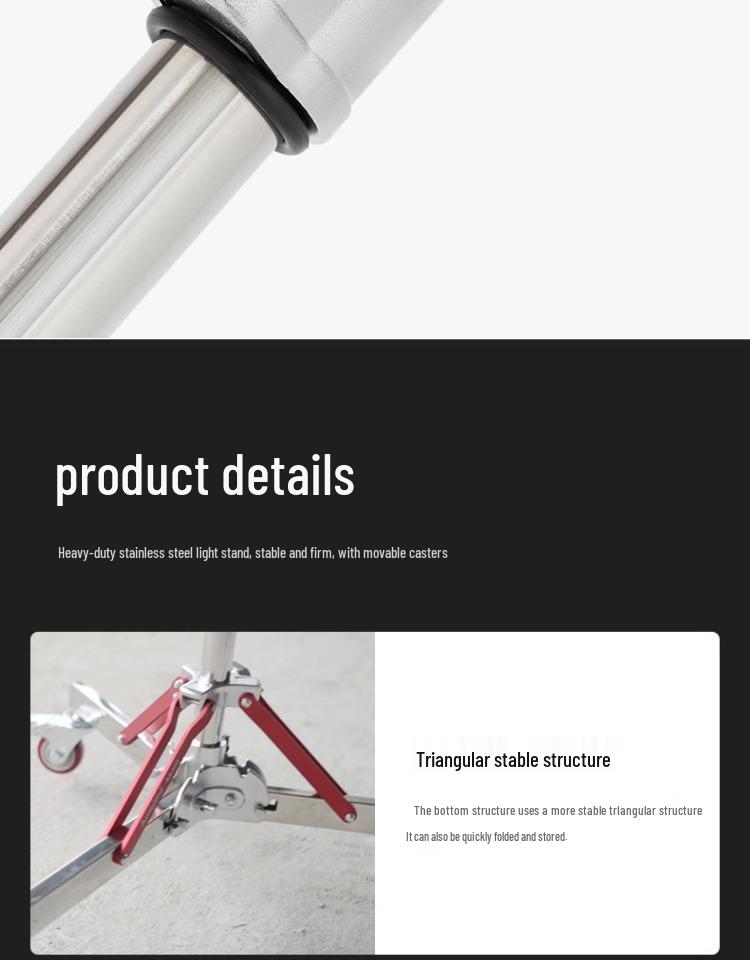 Ambitful AS-300 Heavy-Duty Stainless Steel Photography Light Stand with Thickened Base and Horizontal Arm