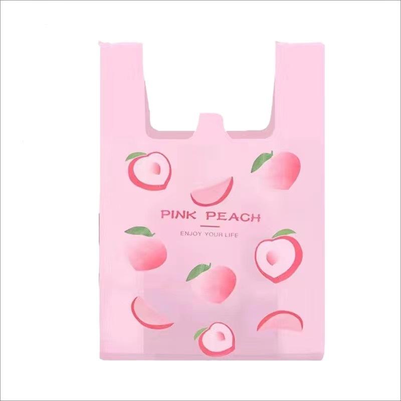 

50 шт. пластиковая сумка-тоут, симпатичная сумка-тоут с фруктами, сумка-тоут для собак на вынос, симпатичная сумка для покупок с ручкой розовый