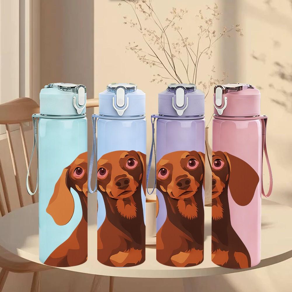 1pz Ritratto Testa Bassotto Marrone 750ml Plastica Colorata Borraccia Sportiva Anti-perdita Tappo a Vite con Cannuccia a Flip Per Sport Ufficio Uso Domestico