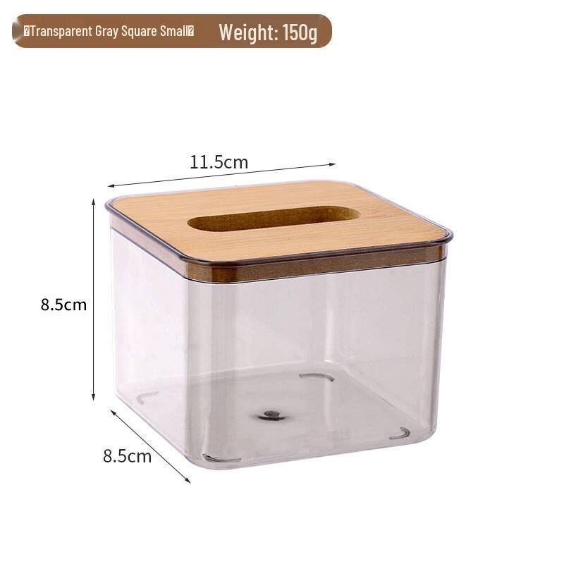 Bamboo Cover Transparent Tissue Box for Living Room Coffee Table, Dustproof Storage Solution