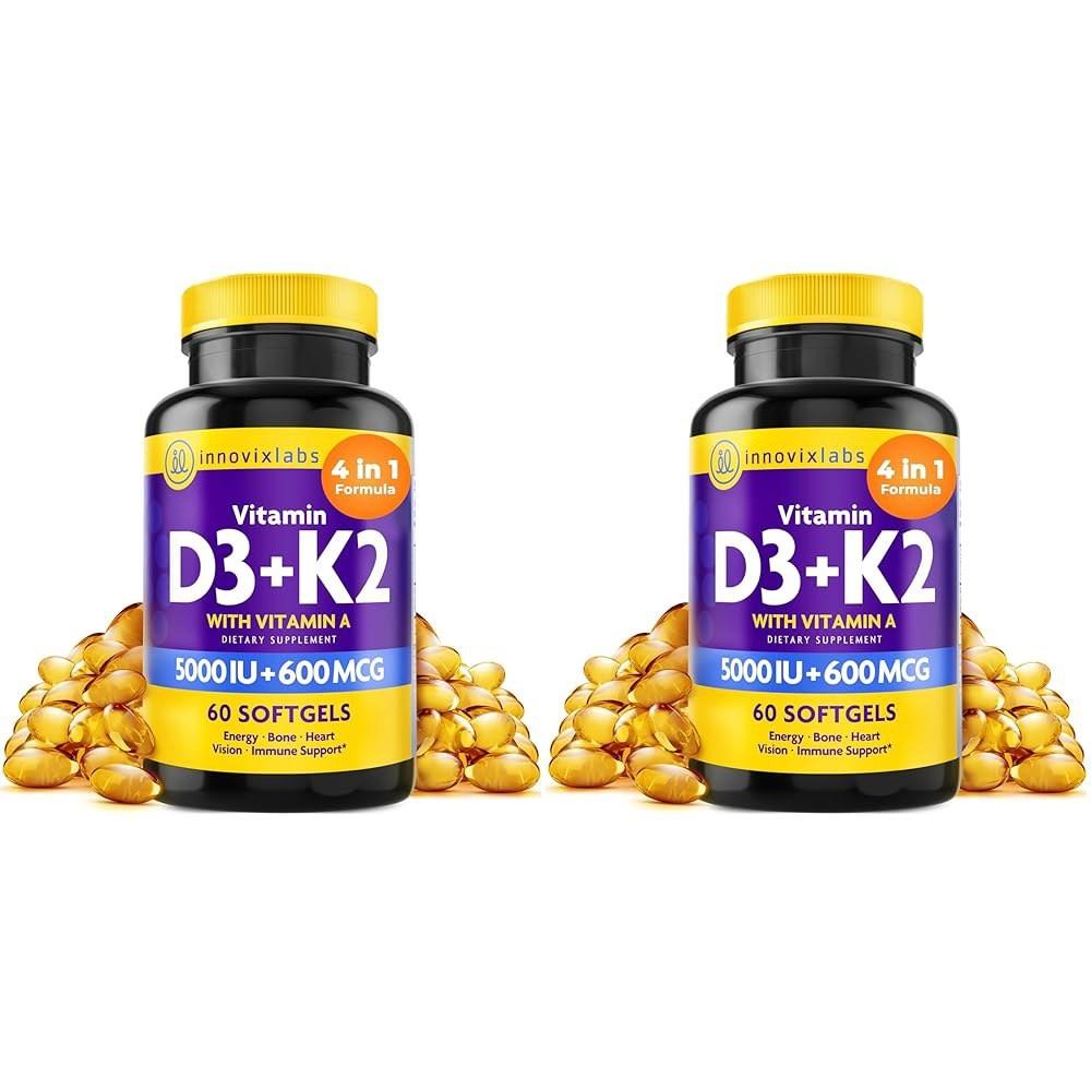 Count Pack Innovix Labs D3 - 5000 IU D3 and 600mcg MK4 and MK7 for Maximum Calcium Absorption Bone Immunity 60 of 2