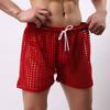 Erotic Men Solid Color Mesh See Through Hollow Out Drawstring Shorts Beach Pants