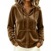 Damen Samt Reißverschluss Hoodie mit langen Ärmeln für Freizeit