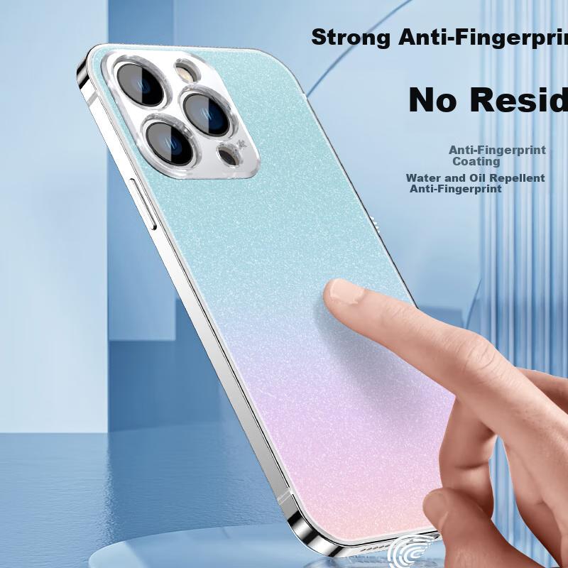 Jingsha Gradient | Stainless Steel FrameIPhone 14 Pro Case, Apple 14 Pro Protective Cover, Ultra-Thin Frosted Shockproof - Sky Blue
