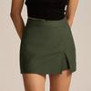 Women's Fashion Solid Color Hem Slit  Skirt Pants High Waisted Zipper Shorts