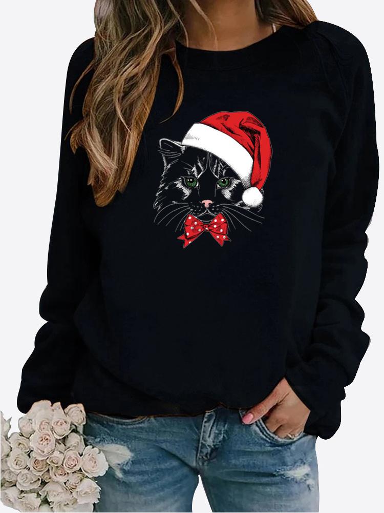 Ropa de otoño e invierno para mujer, sudadera informal estampada, Tops de manga larga, camiseta, jersey de cuello redondo, blusa