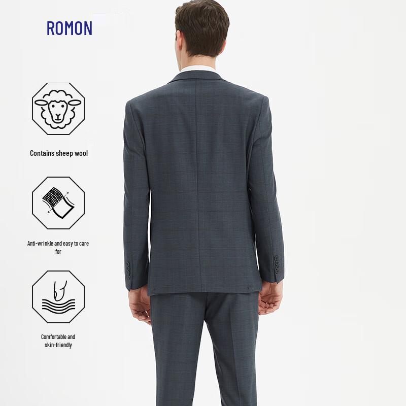 Romon Men's Wool Blend Business Suit Set