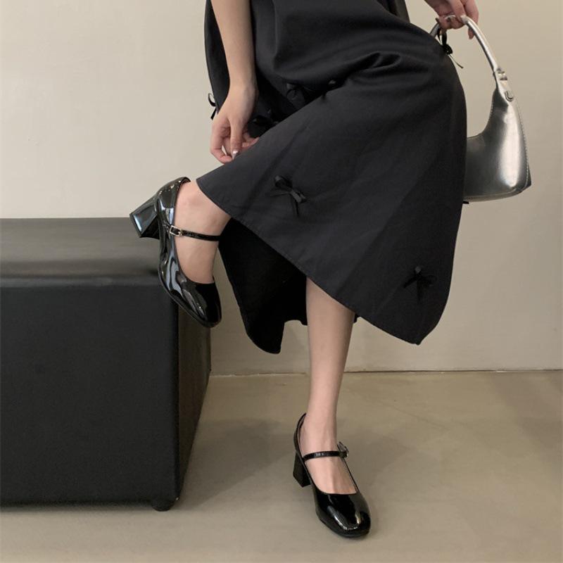 Round Toe Chunky Heel Mary Jane Shoes - Women's French Low-Cut, One-Strap Commuter Heels