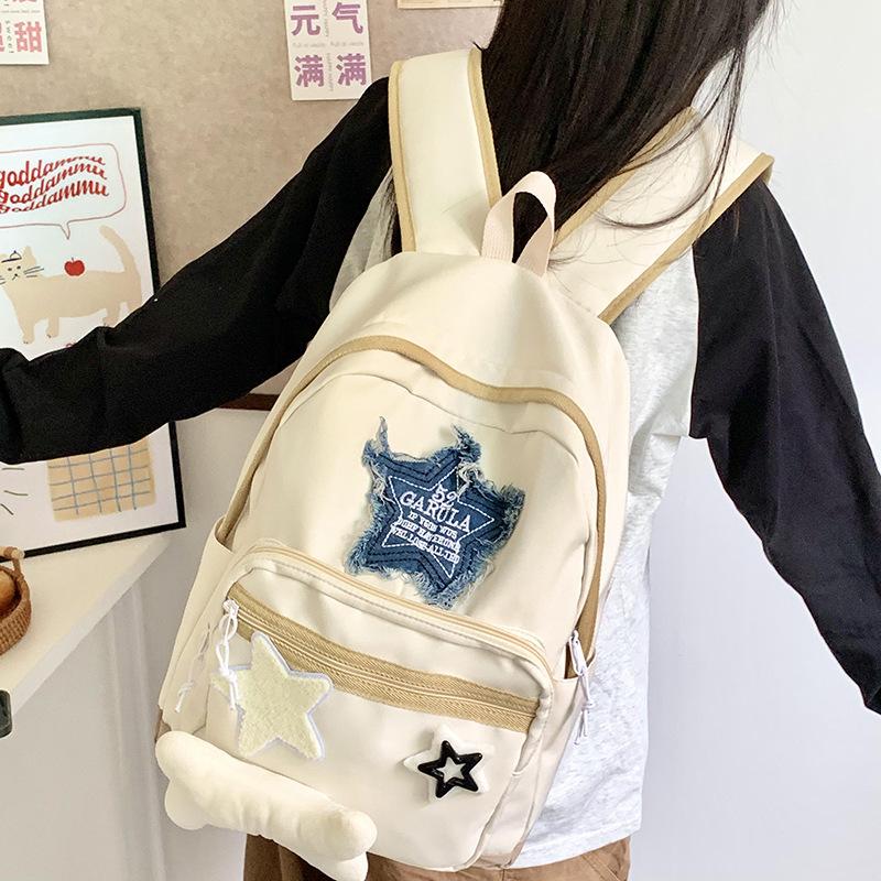 New student schoolbag female trendy cool star backpack large capacity leisure bag travel light backpack