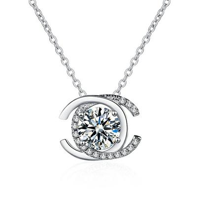 Mossan Diamond Náhrdelník 925 Sterling Silver Přívěsek s dvojitým písmenem C Dámský obojek s obojkem pro dárek k Valentýnu