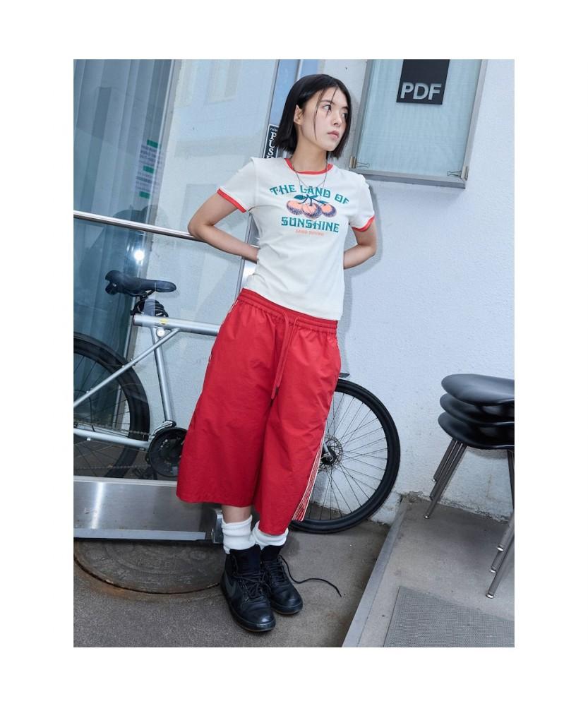 Saendeusaundeu (Unisex) Synthetic Bermuda Banding Shorts Red