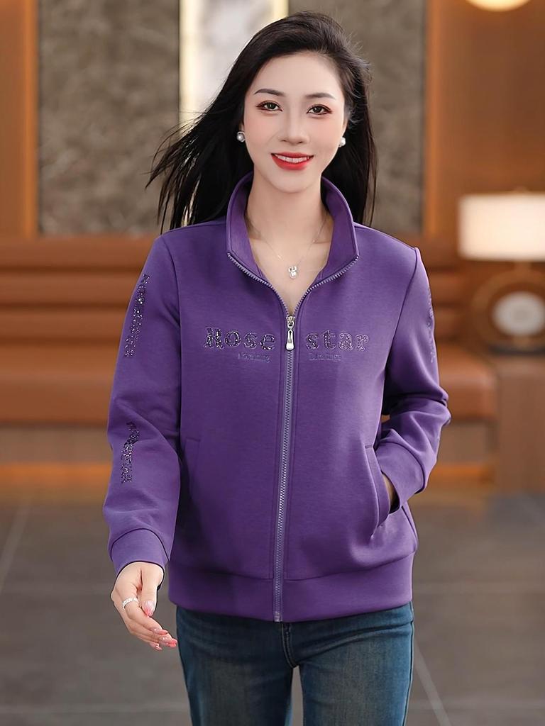 New 2026 Women's Stand Collar Hoodie: Chic, Casual, Loose-Fit Long Sleeve Jacket for Spring & Fall