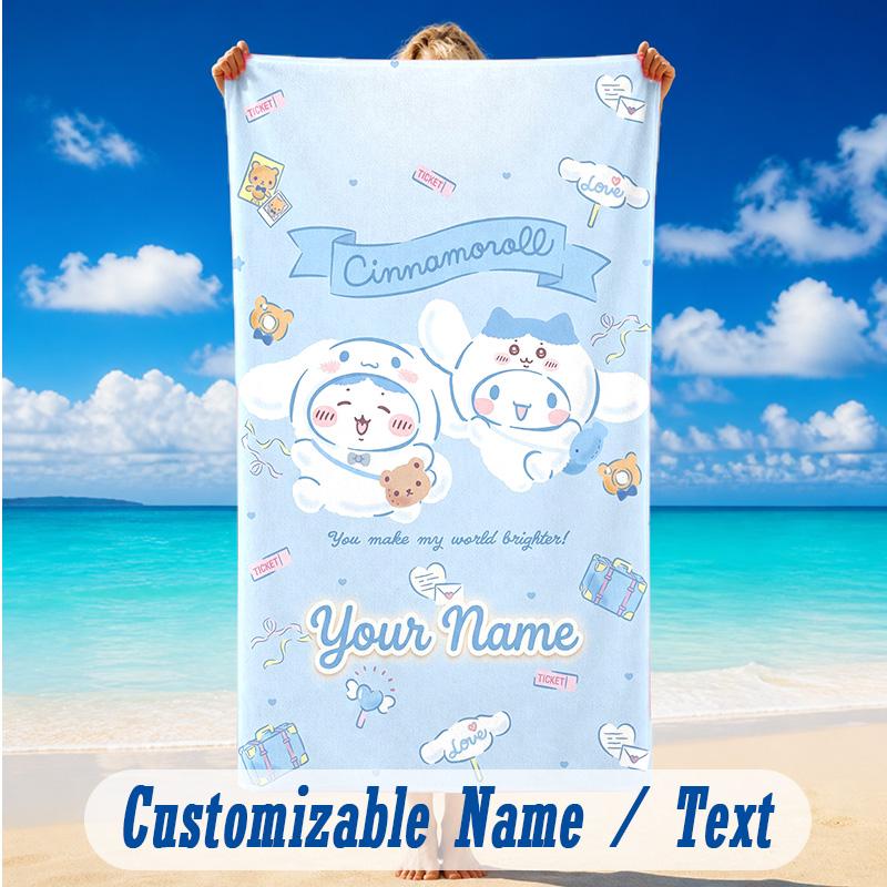 Beach Towel Custom Name Text, Quick Dry Large Towel For Beach HomeCinnamoroll