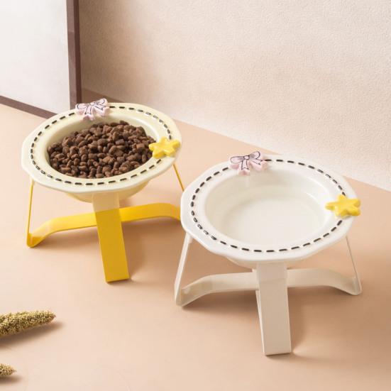 Ceramic Feeding Bowl for Dogs & Cats, Whisker Friendly Kitten Food Water Dish, Wide Shallow Pet Feeder Plate for Dry Wet Food