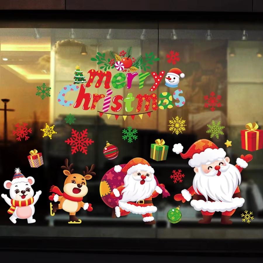 1 Set Santa Claus Elk Shop Hotel Christmas Window Double Sided Glass Sticker, Christmas, Halloween, Thanksgiving Day Gift Gift