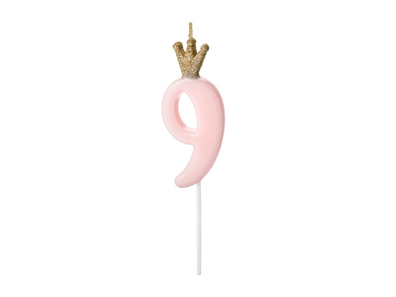 Partydeco Świeczka Urodzinowa Cyfra 9 Jasny Różowy 9,5Cm