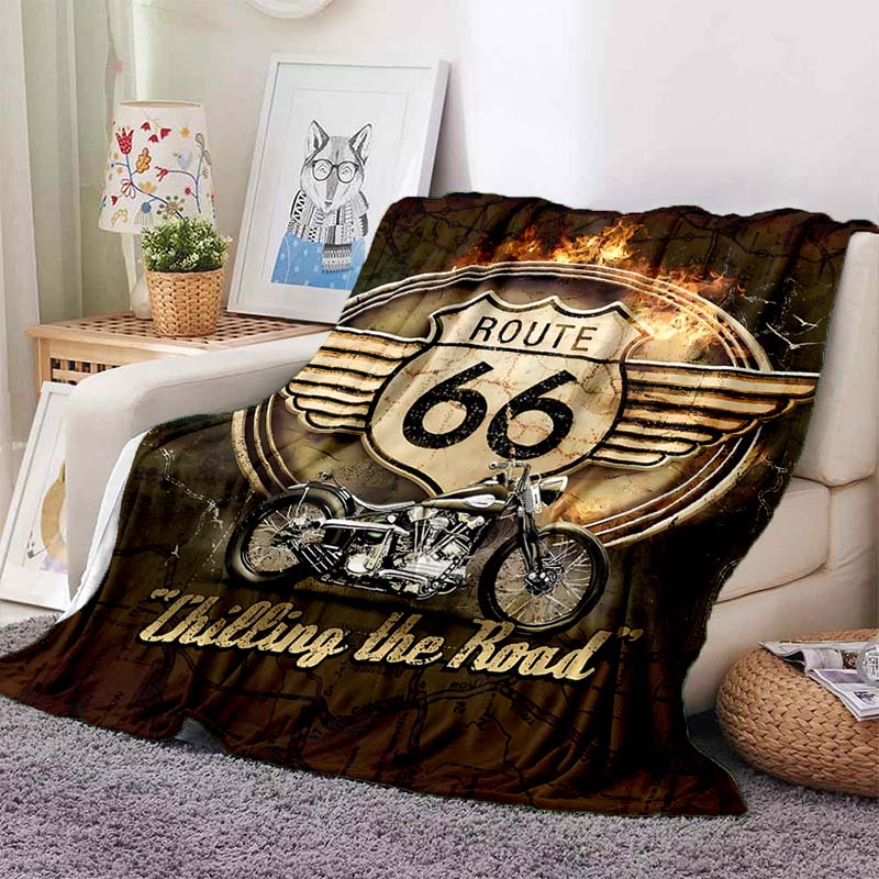 Route 66 The Mother Road Retro Highway Print Flannel Blanket Soft Warm Throw For Couch Bedroom Living Room Indoor Home Cozy Gift