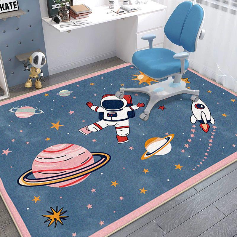Astronaut Bedroom Chair Mat Cartoon Decoration Fluffy Plush Carpet for Living Room Large Area Gaming Room Non-slip Rugs Washable