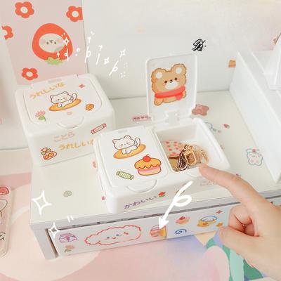 Desktop Mini Plastic Opbergdoosje Wattenstaafjesdoosje met Deksel Stofdicht Pop-up Kantoorartikelen Kleine Opbergdoos