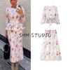 New Fall Women's Clothing Print Skirt Suit Two-piece Set Long Sleeves Silm Laminated Waist-Controlled Top