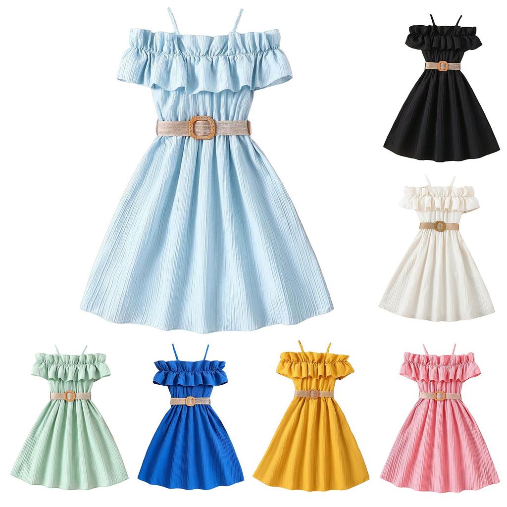 Summer Girls Skirt One-shoulder Patchwork Lace Princess- Dress