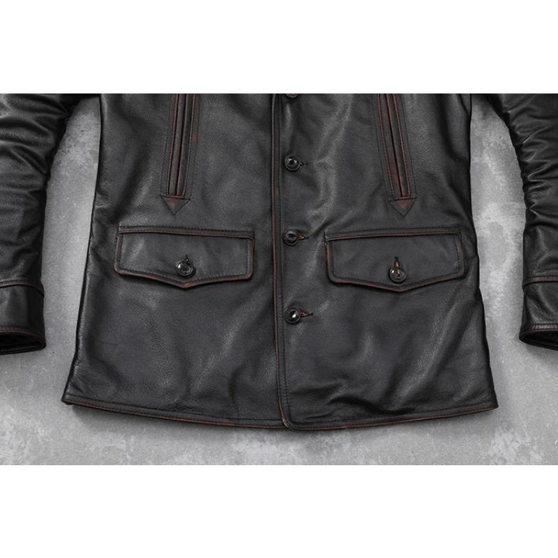 Jachetă de piele ocazională pentru bărbați, dimensiune chinezească, haină moale din piele de vacă naturală.