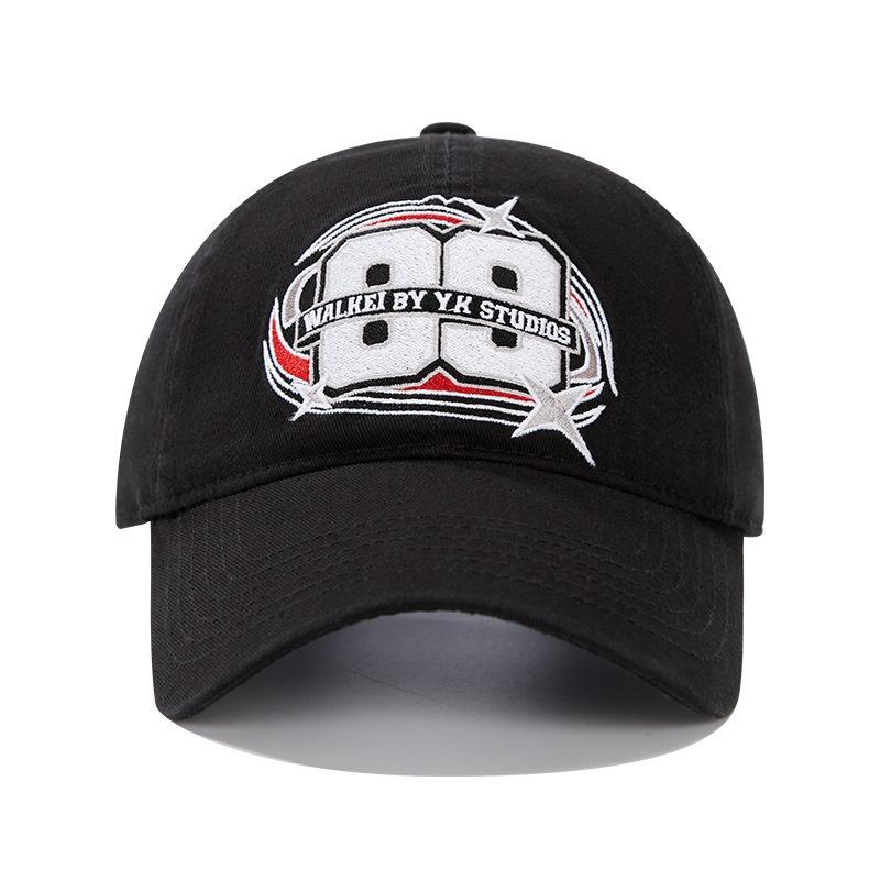 New baseball hat embroidery No. 89 simple Korean men's and women's wide brim personalized versatile black and white cap