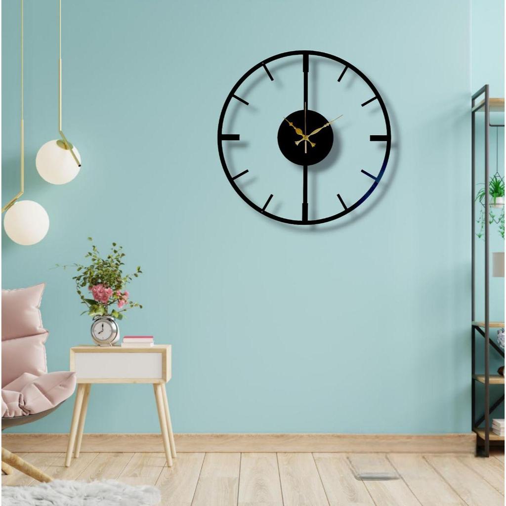 Modern Metal Wall Clock for Living Room, Stylish Analog Wall Clock for Home & Hall, Designer Big Size Clock (50 Cm) (Black)