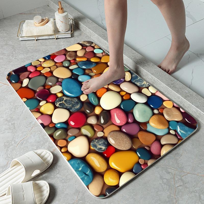 Pebble Pattern Kitchen Rug Waterproof Non-Slip Rugs Set Runner Rug Bedside Rug Absorbent Carpet for Kitchen