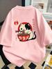 Kawaii Raunisex Cat Graphic T Shirt Japanese Kanji Back Print Harajuku Aesthetic Unisex Loose Casual Short Sleeve Tops