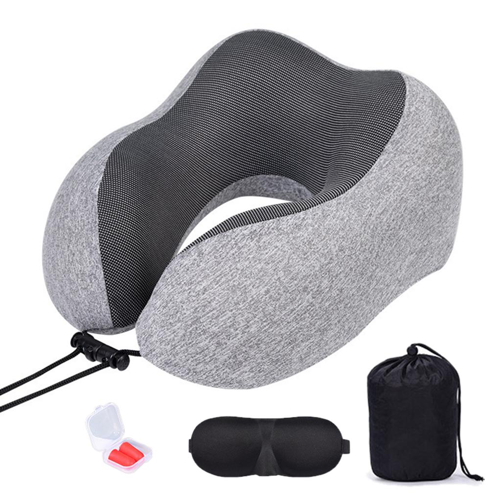U-Shaped Pillow With Eyemask Earplugs Storage Bag,Travel Memory Foam Neck Pillow,Adjustables Neck Guard Pillow For Home/Travel
