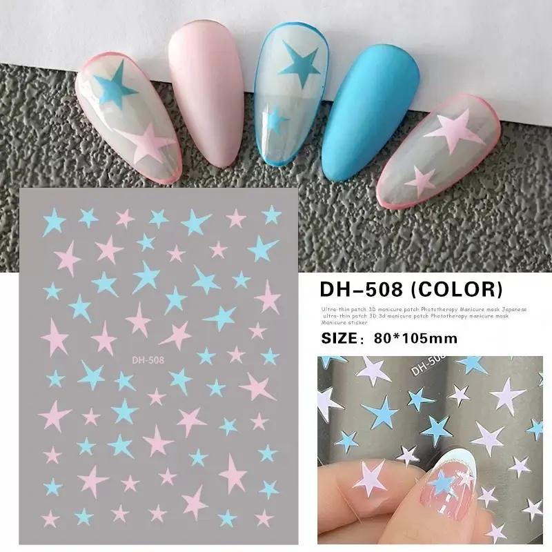 Five-Pointed Star Nail Stickers Foil Hollow Star Decals Flexible Hand-Painted Pentagram Self-Adhesive Nail Art Stickers