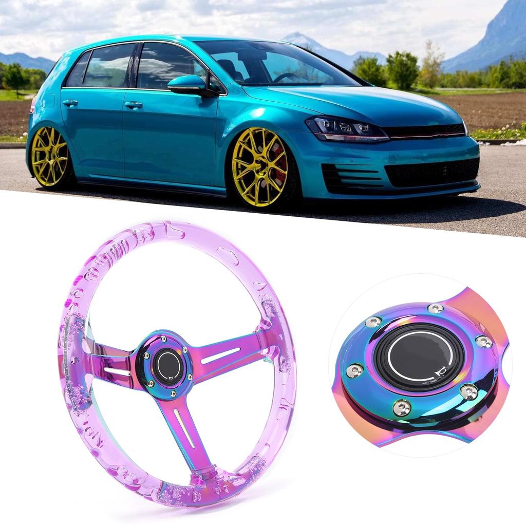 KIMISS 14-inch Car Racing Steering Wheel with Horn Button, Clear Acrylic, New Sport Steering Control for ATVs, Karts, and UTVs