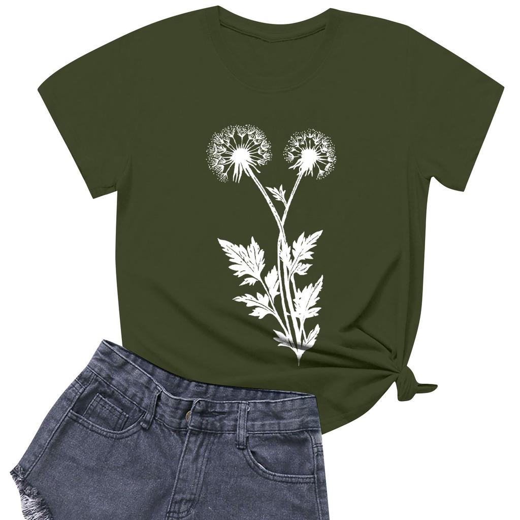 Women's Fashion Casual Printed Short Sleeve Round Neck Pullover Tops